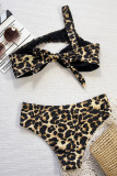 Leopard Print Sexy Leopard Print Hollow Out Patchwork Swimwears