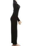Black Elegant Print Patchwork Half A Turtleneck Long Dresses