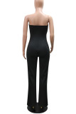 Black Casual Patchwork Backless Hot Drill Strapless Regular Jumpsuits