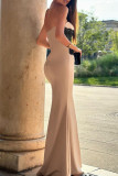 Champagne Elegant Lace Patchwork Spaghetti Strap Sling Dresses