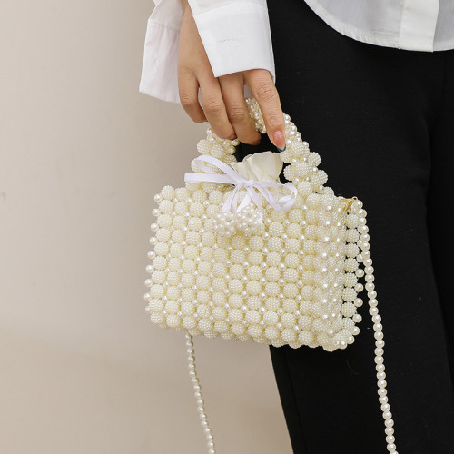 White Daily Solid Color Pearls Decor Bags