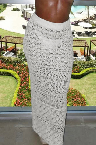 White Sexy Solid Color Patchwork See-Through Slit Straight High Waist Straight Patchwork Bottoms