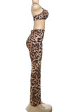 Leopard Print Sexy Leopard Print Patchwork Spaghetti Strap Two Pieces