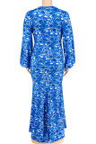 Black Casual Print Patchwork V Neck Long Plus Size Dresses