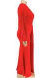 Black Casual Solid Color Patchwork Ruched V Neck Long Plus Size Dresses