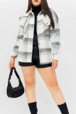 Light Gray Casual Plaid Pocket Buckle Patchwork Boat Neck Outerwear