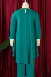 Malachite Green Casual Solid Color Patchwork O Neck Tops