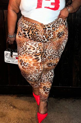 Leopard Print Casual Leopard Print Patchwork Plus Size 
