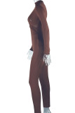 Black Casual Solid Color Hollow Out Patchwork O Neck Skinny Jumpsuits