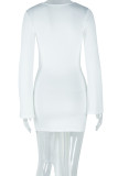White Casual Solid Color Patchwork Strap Design O Neck Wrapped Skirt Dresses