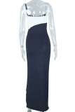 Black White Sexy Hollow Out Patchwork Contrast Long Dresses