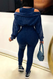 Blue Sexy Casual Solid Color Patchwork Spaghetti Strap Bodycon Jumpsuits