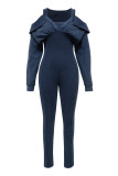 Blue Sexy Casual Solid Color Patchwork Spaghetti Strap Bodycon Jumpsuits