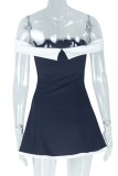 Black Sexy Patchwork Backless Contrast Off Shoulder Backless Dress Dresses