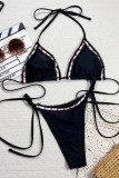 Black Sexy Strap Design Contrast Swimwears