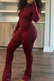 Coffee Long Sleeve Zipper Top and Skinny Pant Activewear Two Piece Sweatpant Set for Fitness