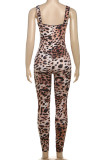 Leopard Print Casual Leopard Print Patchwork Backless Spaghetti Strap Skinny Jumpsuits