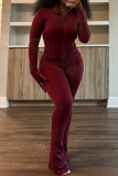 Coffee Long Sleeve Zipper Top and Skinny Pant Activewear Two Piece Sweatpant Set for Fitness