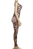 Leopard Print Casual Leopard Print Patchwork Backless Spaghetti Strap Skinny Jumpsuits