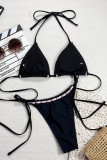 Black Sexy Strap Design Contrast Swimwears