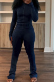 Coffee Long Sleeve Zipper Top and Skinny Pant Activewear Two Piece Sweatpant Set for Fitness