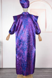 Purple Casual Patchwork V Neck Long Dresses