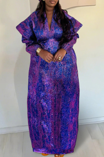 Purple Casual Patchwork V Neck Long Dresses