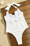 White Sexy Solid Color Backless Strap Design Swimwears