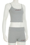 Grey Casual Letters Patchwork Spaghetti Strap Sleeveless Two Pieces