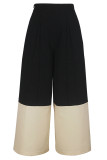 Black Casual Pocket Contrast Boot Cut Mid Waist Wide Leg Patchwork Bottoms