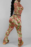 Stripe Street Geometric Print Flowers Leopard Contrast O Neck Long Sleeve Two Pieces