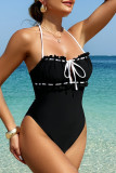 Black Sexy Solid Color Backless Strap Design Swimwears