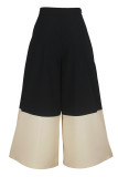 Black Casual Pocket Contrast Boot Cut Mid Waist Wide Leg Patchwork Bottoms
