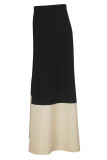 Black Casual Pocket Contrast Boot Cut Mid Waist Wide Leg Patchwork Bottoms