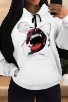 White Red Casual Animal Print Draw String Pocket Hooded Tops