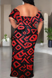 Multicolor Casual Print Patchwork Backless Flounce Off Shoulder Long Dresses