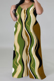 Green Casual Street Geometric Print Contrast V Neck Plus Size Jumpsuits(There is a headscarf)