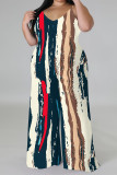 Green Casual Street Geometric Print Contrast V Neck Plus Size Jumpsuits(There is a headscarf)
