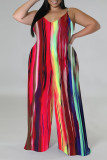 Green Casual Street Geometric Print Contrast V Neck Plus Size Jumpsuits(There is a headscarf)