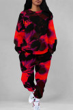 Baby Blue Casual Street Camouflage Print Stripe Draw String Pocket Contrast O Neck Long Sleeve Two Pieces