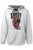 White Casual Animal Print Draw String Pocket Hooded Tops