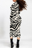 Multicolor Street Stripe Splashed ink printing Contrast Half A Turtleneck Printed Dresses