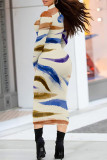 Multicolor Street Stripe Splashed ink printing Contrast Half A Turtleneck Printed Dresses
