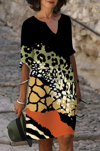 Multicolor Casual Geometric Print Flowers Contrast V Neck Printed Dresses