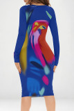 Purple Elegant Floral Print Contrast V Neck Printed Dresses