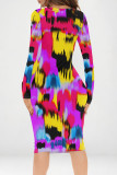 Fuchsia Street Geometric Print Heart Pattern Contrast V Neck Printed Dresses
