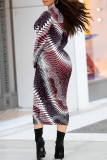 Multicolor Street Stripe Splashed ink printing Contrast Half A Turtleneck Printed Dresses