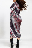Multicolor Street Stripe Splashed ink printing Contrast Half A Turtleneck Printed Dresses