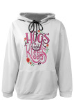 White Purple Casual Letter Print Draw String Pocket Contrast Hooded Tops