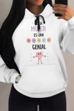 White Pink Casual Animal Print Cartoon Print Draw String Pocket Hooded Tops